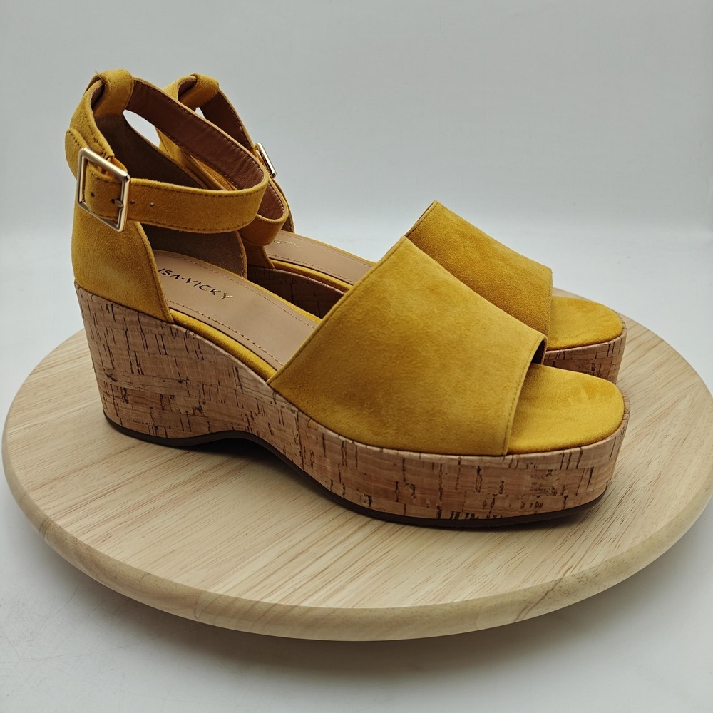 Lisa Vicky Shoes‎ Womens Size 8 Yellow Slingback Sandals Wedge Platform New